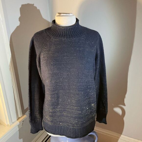 Fat Face Navy Gold Flecked Mock Turtleneck Pullover Sweater, 8 - Picture 10 of 16